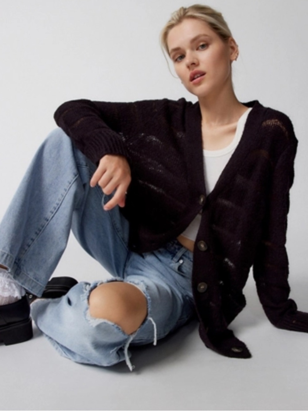 UO Alston Striped Cardigan black small
